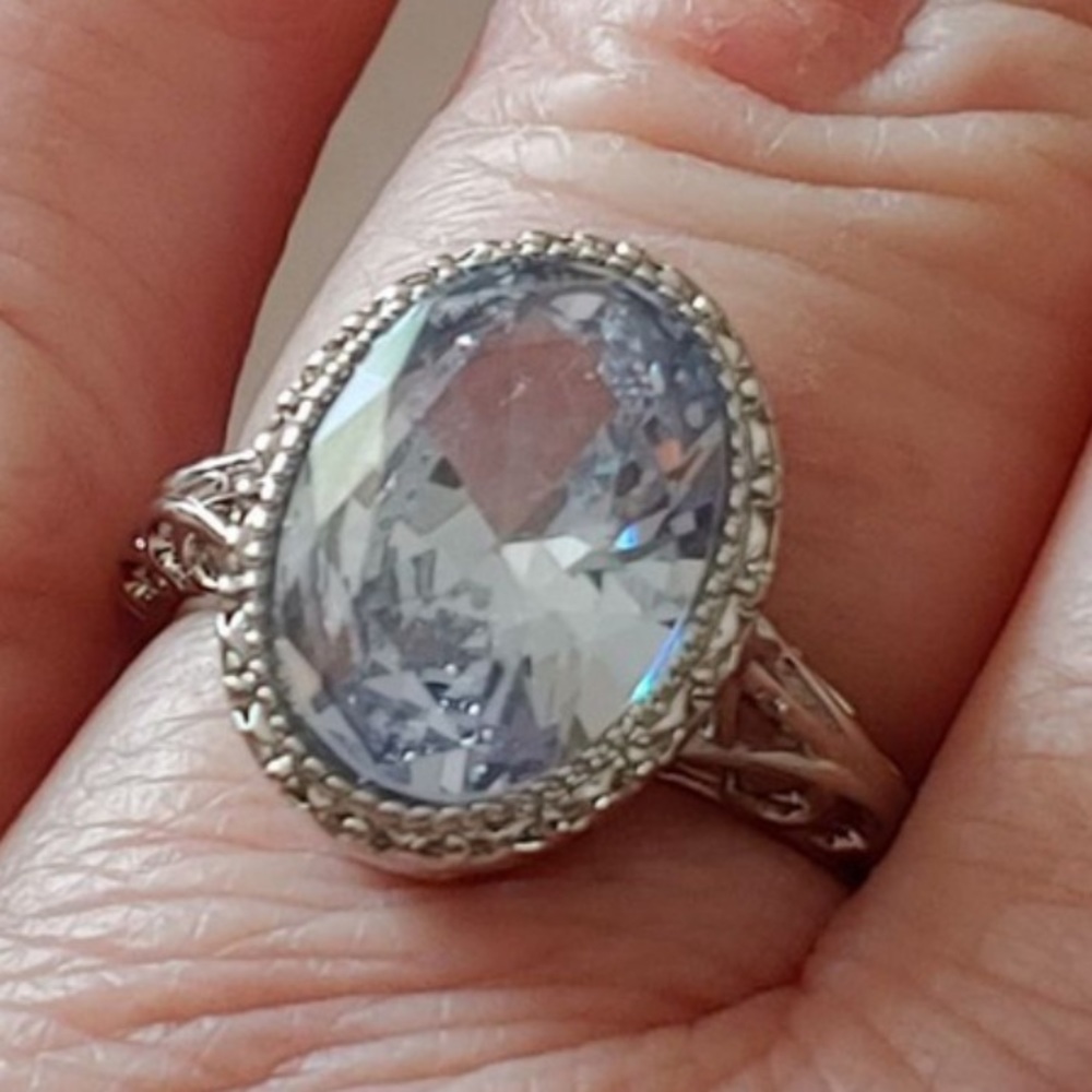 925 Sterling Silver Crystal Geometric Oval Stone Ring size 9 - Picture 8 of 10